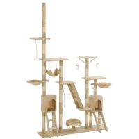 Arbre à chat XXL 230–250 cm avec niches, griffoirs en sisal et plateformes peluchées – Beige