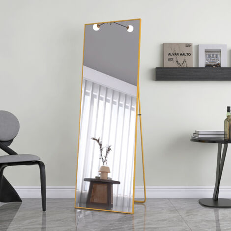 Espejo, Espejo de cuerpo entero, Espejo de dormitorio, Forma rectangular, 162 x 53 cm, Marco de aleación de aluminio, Dorado