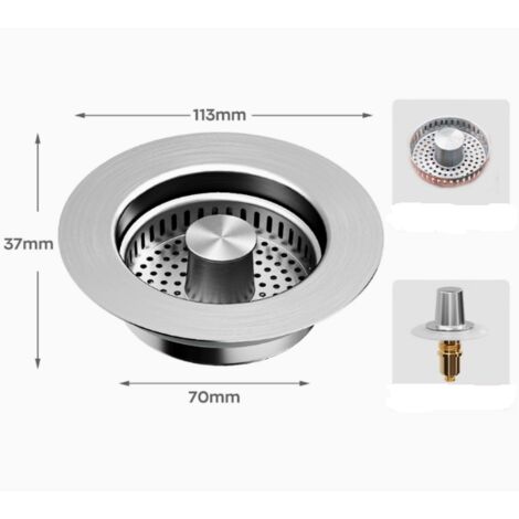 3 en 1 Bouchon Evier Cuisine, Bonde Evier Cuisine, Pop-up en Acier Inoxydable Filtre Evier Cuisine