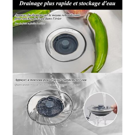 Évier de Cuisine Passoire et Bouchon Combo - Universel 3 en 1 Coquille en Acier Inoxydable avec Passoire Anti-colmatage, Installation Facile (1/4)