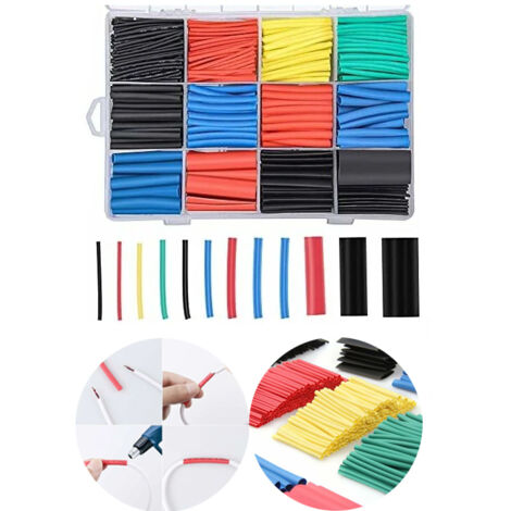 Gaine thermorétractable 750 pièces, tube de câble thermorétractable à isolation électrique, rapport de rétrécissement 2: 1, 5 couleurs, 12 tailles