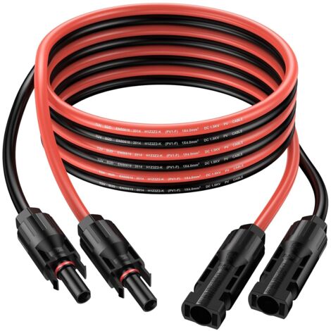 Coavas – Câbles d'extension 4 mm²/12 AWG pour panneau solaire – IP68 étanche – Connecteurs mâle et femelle inclus – Câble 6m (3m rouge + 3m noir)