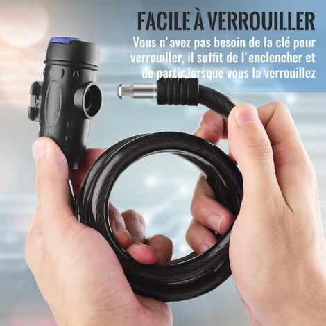 Câble Antivol Vélo 1,82 M – Code 5 Chiffres Réinitialisable, Câble Acier Flexible + Support Cadre