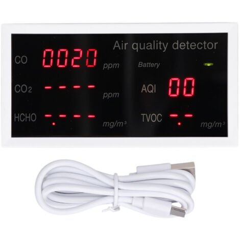 Analyseur de qualité de l'air intérieur 5 en 1 : PM2.5, HCHO, détecteur de dioxyde de carbone, moniteur de CO2 portable,de DEBUNS
