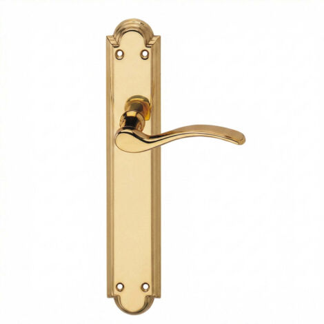 Juego manillas latonadas con placa puerta interior dorado brillo 235mm