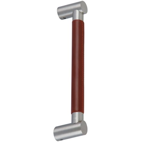 Manillón puerta latón níquel satinado cuero granate 210mm fijación oculta
