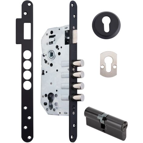 Cerradura seguridad 50mm canto redondo 4 bulones acero negro