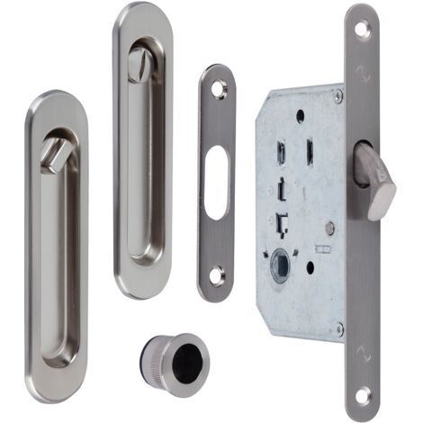 Kit puerta corredera picaporte condena uñeros níquel satinado 16mm