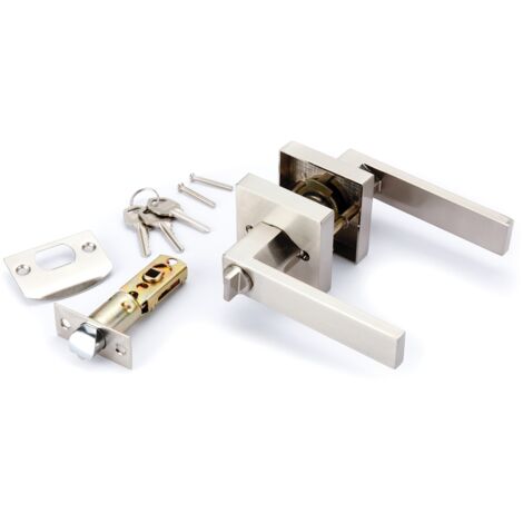 Manilla zamak cuadrada con cerradura y llave SET 8003 níquel satinado 65mm