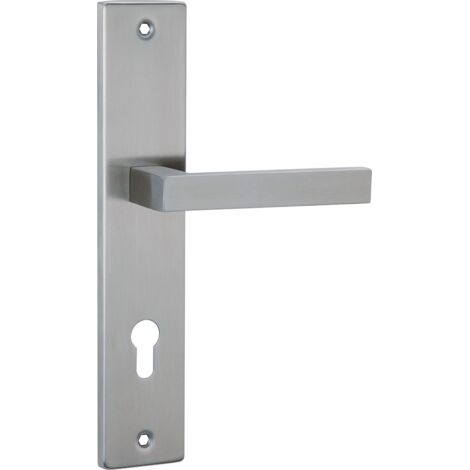 Juego manillas puerta inox 8003 con placa rectangular níquel satinado alta durabilidad