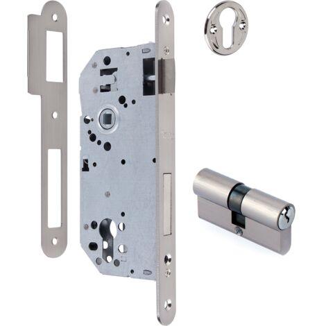 Cerradura embutir 60mm canto redondo europerfil 85mm níquel satinado