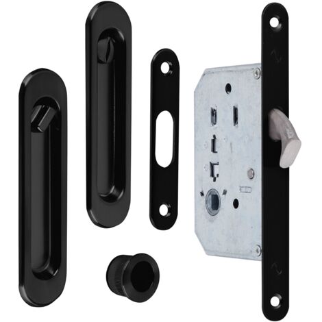 Kit puerta corredera picaporte condena uñeros oval negro 16mm