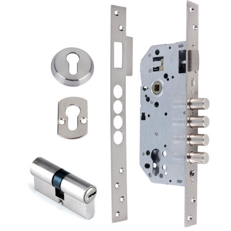 Cerradura seguridad 50mm canto recto 4 bulones acero níquel satinado puerta entrada