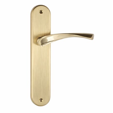 Manilla puerta interior zamak dorado satinado placa ovalada 250mm
