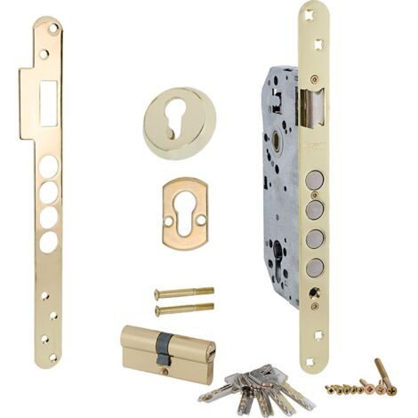 Cerradura seguridad 50mm canto redondo 4 bulones acero dorado