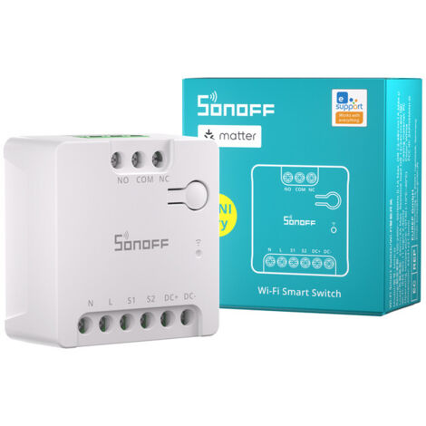 SONOFF MINI-D Interrupteur Connecté WiFi avec Matter, Supporte l'entrée AC ou DC, Sortie Contact Sec, Compatible avec Alexa/Google Home, Convient Aux Portes de Garage, Chaudières, Système d'accès