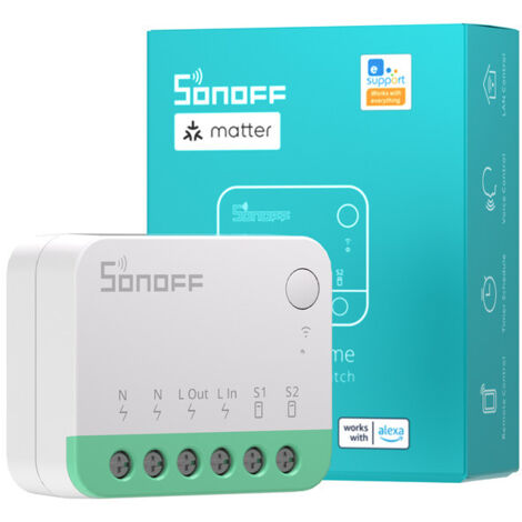 SONOFF MINIR4M Interrupteur Connecté WiFi(compatible Matter), 2 Voies Interrupteur Intelligent Micromodule, Mode Détacher le Relais, Contrôle APP, Mini Smart Switch Compatible avec Alexa, Google Home(