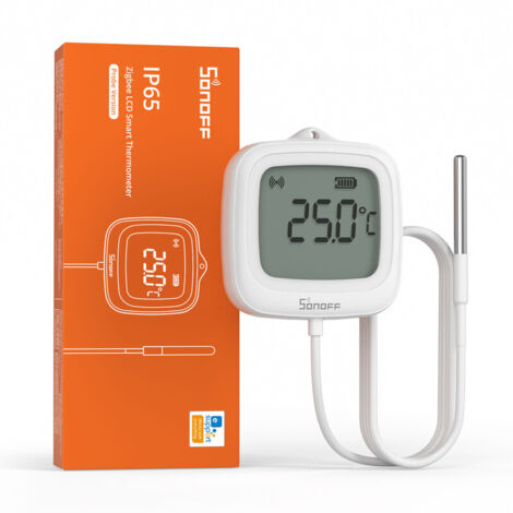 SONOFF SNZB-02LD Capteur de température étanche Zigbee avec sonde en acier inoxydable de 1,5 m, écran LCD, plage -40115°C, surveillance via APP, support magnétique, fonctionne avec hub Zigbee