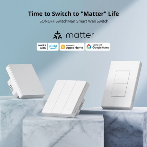 SONOFF Matter Interrupteur mural intelligent, 86 Type Interrupteur Mural Wifi, 3 Gang Interrupteur Intelligent Compatible avec Alexa/Google Home/Apple Home, Fil Neutre Requis, Blanc,M5-1C-86W (1/5)