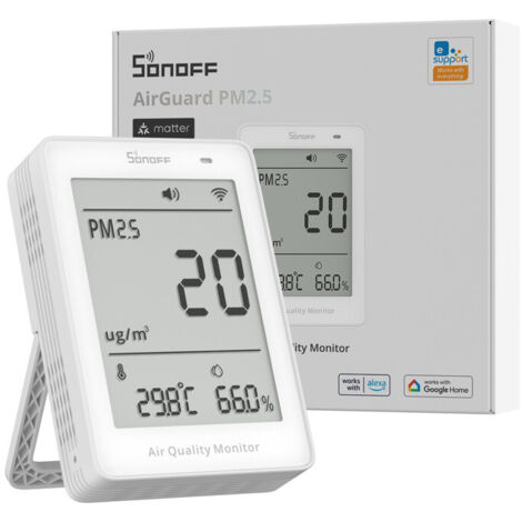 SONOFF SAWF-07P Moniteur intelligent de qualité de l'air, via Wi-Fi PM2.5, détecteur PM10, temp/humidité, affichage en temps réel et alarme,Intégration intelligente compatible Matter