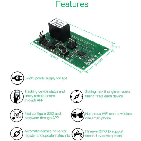 SONOFF SV Module domotique à tension de sécurité, compatible avec les développements secondaires, tension d'entrée CC 5V-24V.