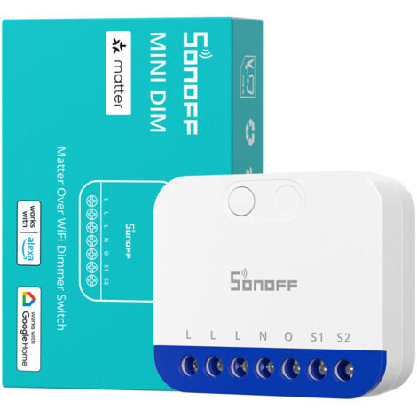 SONOFF MINI-DIM Variateur WiFi pour LED à intensité variable, transformateurs électroniques, lampes halogènes à incandescence, conducteur neutre nécessaire, mesure de la puissance