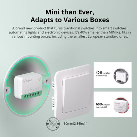 SONOFF MINIR4M Interrupteur Connecté WiFi(compatible Matter), 2 Voies Interrupteur Intelligent Micromodule, Mode Détacher le Relais, Contrôle APP, Mini Smart Switch Compatible avec Alexa, Google Home(