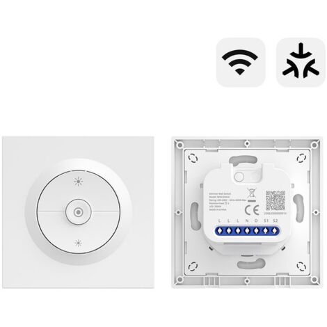 SONOFF MINI-DIM-E Interrupteur Variateur Intelligent compatible Matter, WiFi 2.4GHz, Fil Neutre Requis, pour Lampes LED/à Incandescence/Halogènes Dimmables, Compatible avec HomeKit, Alexa et Google Ho