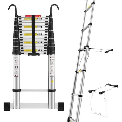 Stanew – Échelle télescopique pliante 6.2M en aluminium – Stabilisateur et crochets amovibles – Marches antidérapantes de 40cm – Charge maximale élevée