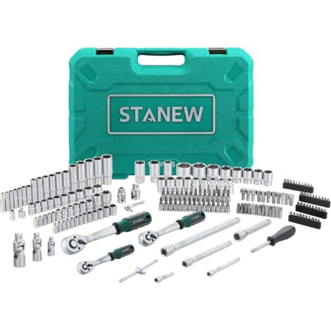 Stanew – Coffret multi-outils 192 pièces – Acier chrome vanadium – 3 clés à cliquet à action rapide – Douilles standard/profondes/E-Torx