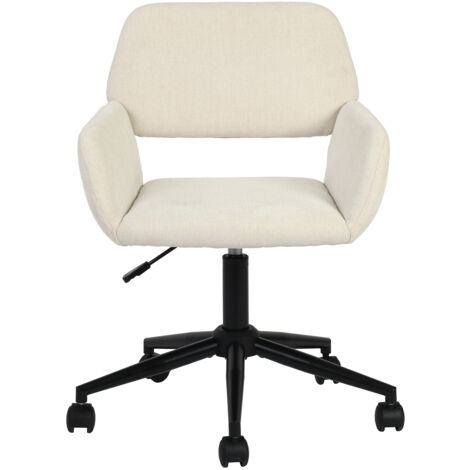 FurnitureR Chaise de bureau, Chaise de bureau scandinave réglable en hauteur, Roues rotatives à 360°, Chaise d'ordinateur de style crème, Linge d'imitation, Respirable, Cadre en acier, Beige, 55 x 56 (1/5)