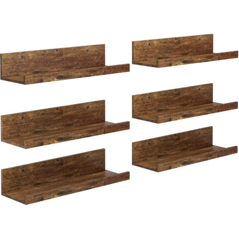 FurnitureR Étagères Murales Flottantes Lot de 6, Étagère Murale Bois Rustique 40 cm avec Rebord Avant, Étagère Photo Murale pour Salon Chambre Cuisine (1/5)