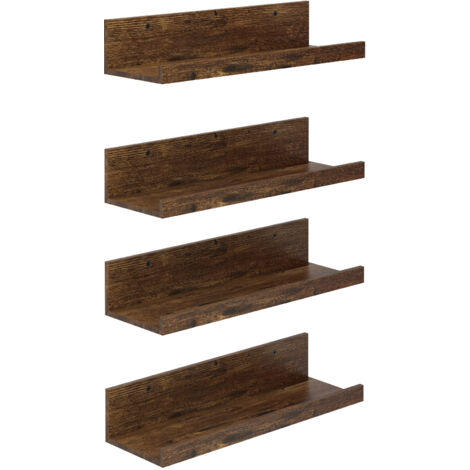 FurnitureR Étagères Murales Flottantes Lot de 4, Étagère Murale Bois Rustique 40 cm avec Rebord Avant, Étagère Photo Murale pour Salon Chambre Cuisine (1/5)