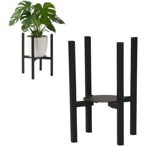 FurnitureR Support de Pot de Fleur Réglable en Métal pour Jardin et Balcon, Support de Plante Surélevé pour Pots et Jardinières, Support Moderne pour Plantes Intérieur Extérieur, Noir (1/5)