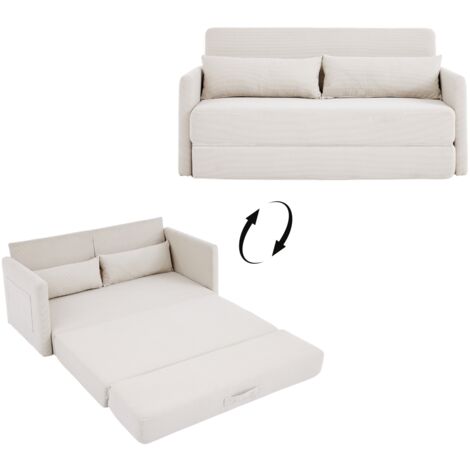 FurnitureR Canapé Lit Pliable Velours Côtelé 2 en 1 Canapé en Mousse Haute Densité avec Poches Latérales Sofa Gain de Place pour Salon Chambre, Beige (1/5)