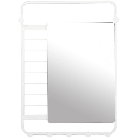 FurnitureR Miroir salle de bain mural avec crochets cadre métal miroir moderne pratique pour salle de bain, Blanc (1/5)