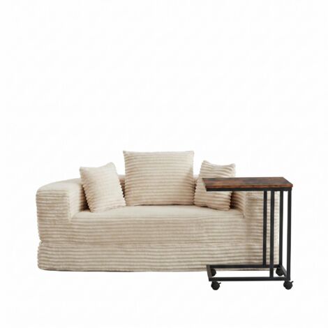 FurnitureR Ensemble salon canapé convertible crème 2 places avec table d’appoint marron foncé à roulettes canapé lit multifonction gain de place (1/5)