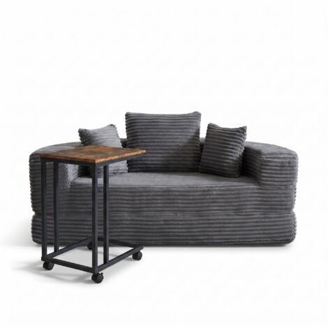 FurnitureR Ensemble salon canapé convertible gris 2 places avec table d’appoint marron foncé à roulettes canapé lit multifonction gain de place (1/5)
