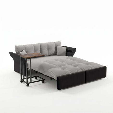 FurnitureR Ensemble salon canapé convertible 3 en 1 tissu gris structure noire avec table d appoint à roulettes canapé lit pour petit espace (1/5)