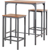 FurnitureR Ensemble de bar 3 pièces, table de bar bistrot + 2 tabourets, table de petit-déjeuner avec 2 tabourets hauts, structure en acier, pour cuisine, salle à manger, salon, marron