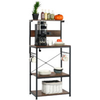 FurnitureR Étagère de cuisine avec multiprise, armoire de rangement à 3 niveaux, support pour four à micro-ondes, étagère verticale pour salle à manger avec 2 prises et 6 crochets en S, structure méta