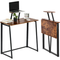 FurnitureR Table pliante pour petits espaces, table pour ordinateur portable avec support d'écran, tablette supérieure amovible, bureau pliable pour ordinateur, 80 x 40 x 75 cm, marron