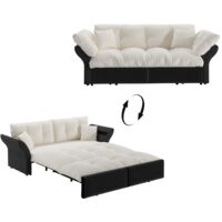 FurnitureR Canapé Lit 3 en 1 Queen Size Convertible Canapé Tissu Bicolore avec Matelas Rembourré Design Capitonné Canapé pour Salon et Chambre, Beige