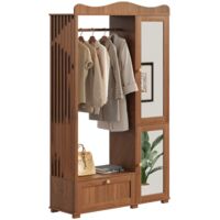 FurnitureR Armoire ouverte avec miroir meuble penderie avec tringle tiroir rangement multifonction bois clair entrée chambre, Noix