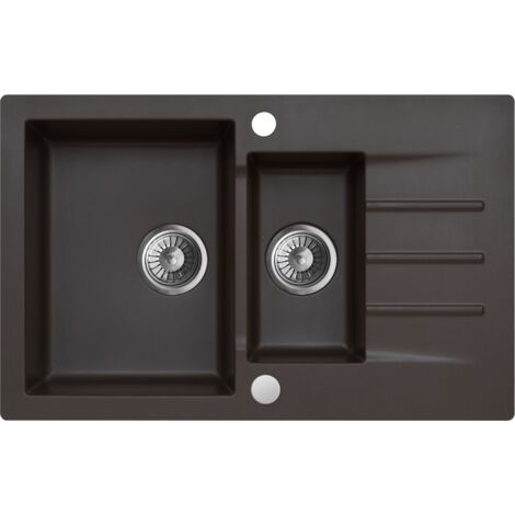 Granitspüle Spülbecken Küchenspüle Espresso Brown 79x50 cm Mojito 120 Einbauspüle Elegant kratzfest platzsparend modern inkl Siphon