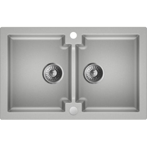 Granitspüle Spülbecken Küchenspüle Beton 79x50 cm Mojito 160 Einbauspüle Kratzfest Modernes Design Platzsparender Siphon