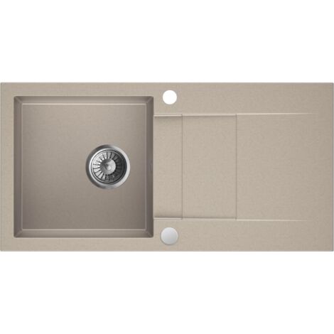 Granitspüle Spülbecken Küchenspüle Beige 86 x 43,5 cm CASCADA 40 Einbauspüle Hochwertig Pflegeleicht Platzsparend inkl Siphon