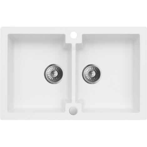 Granitspüle Spülbecken Küchenspüle Weiß 79x50 cm Mojito 160 Einbauspüle Hochwertige Qualität Platzsparender Siphon inkl Siphon