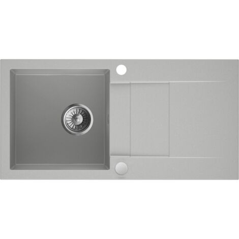 Granitspüle Spülbecken Küchenspüle Beton 86 x 43,5 cm CASCADA 40 Einbauspüle Kratzfest Elegantes Design Platzsparend inkl Siphon