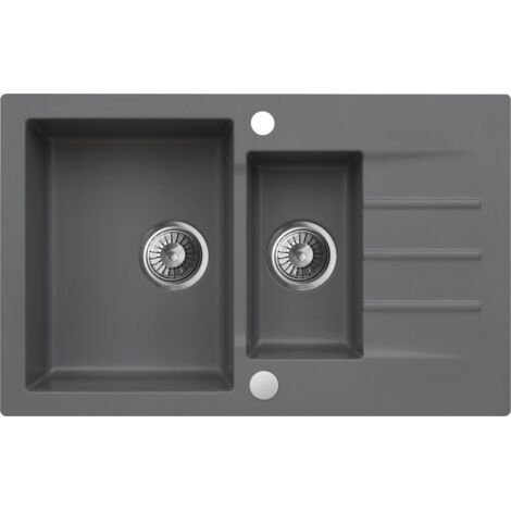 Granitspüle Spülbecken Küchenspüle Moonlight Grey 79x50 cm Mojito 120 Einbauspüle Kratzfest Elegant Platzsparend inkl Siphon